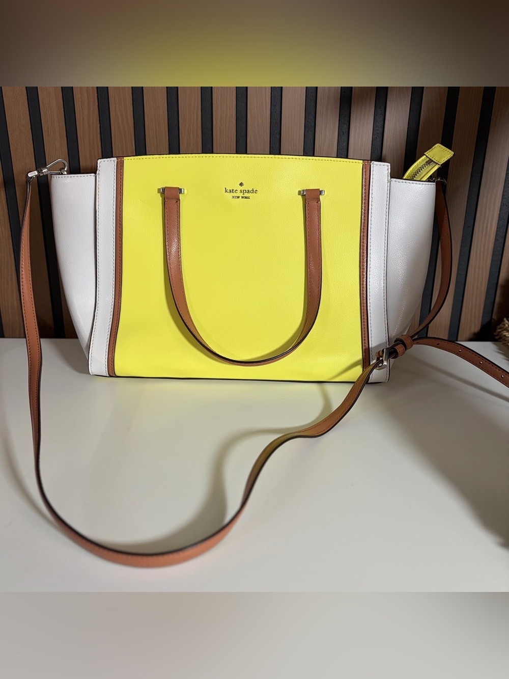 Kate Spade Patterson Drive Geraldine satchel bag in the vibrant Limelight